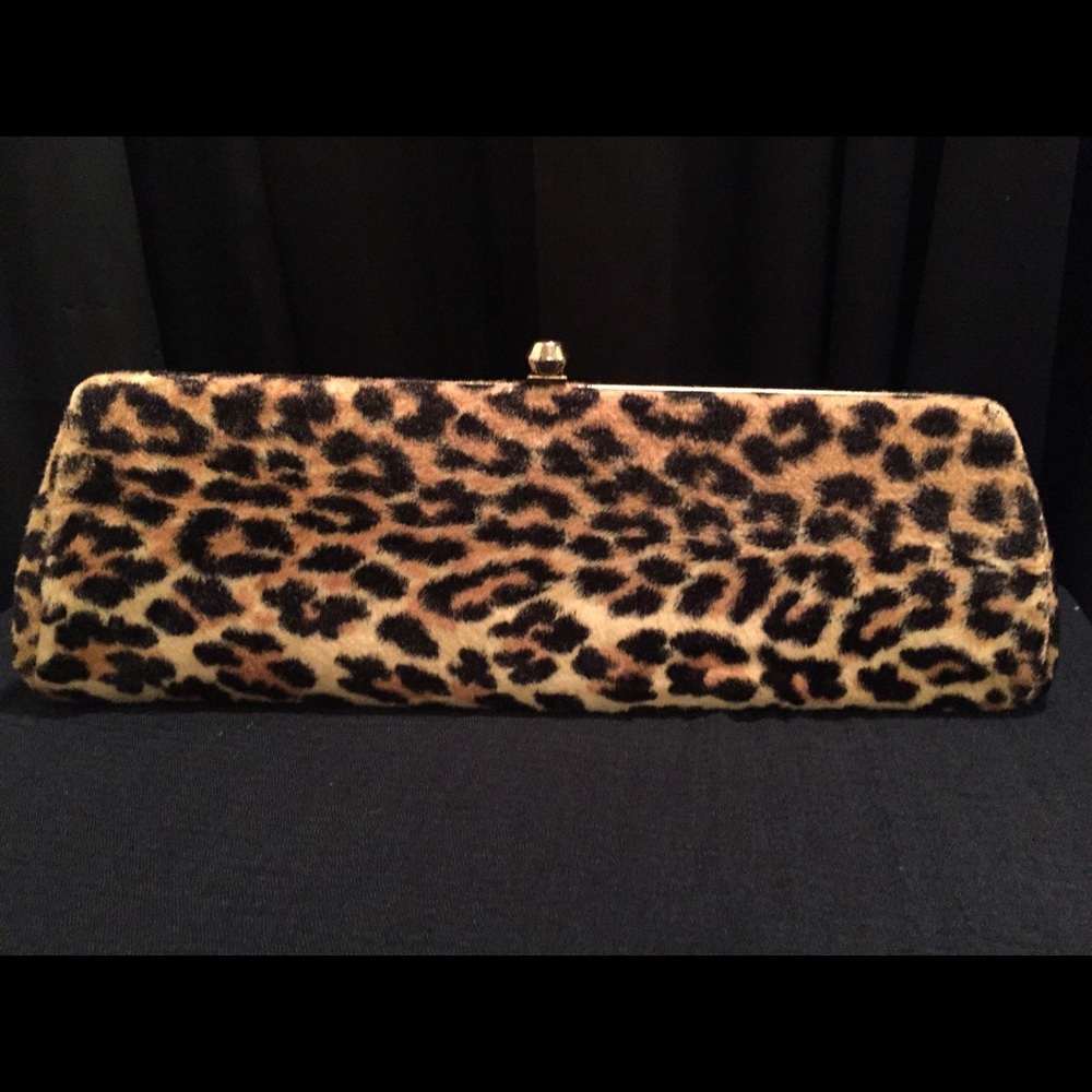 Vintage faux leopard fur evening clutch purse
